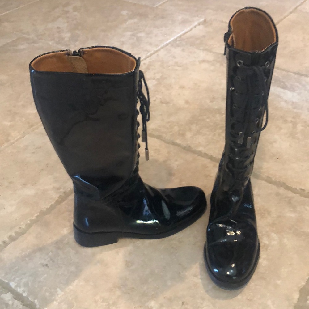 Burberry patent leather knee high boots